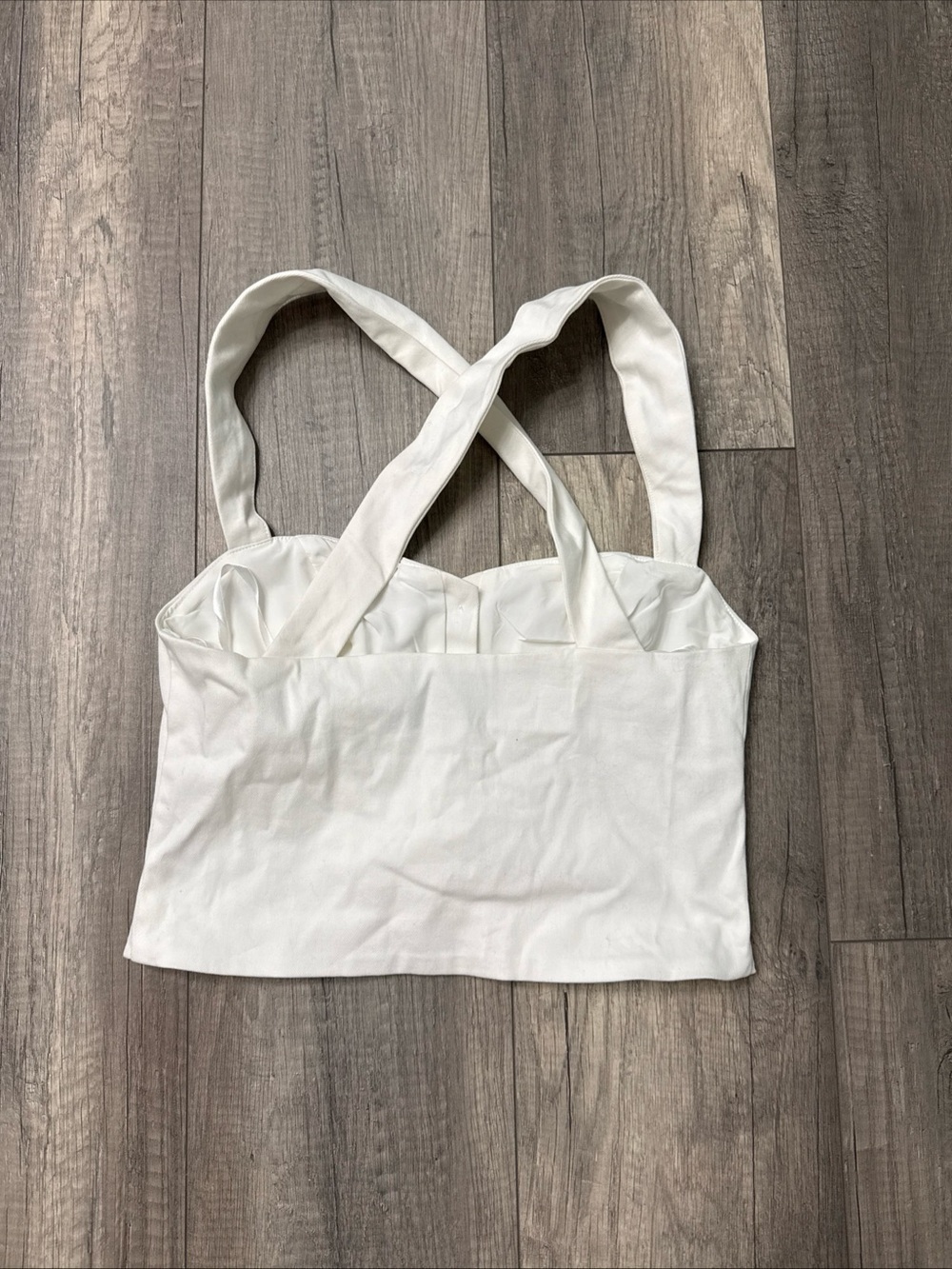 White Cross-Back Button Front Crop Top - Picture 4 of 5